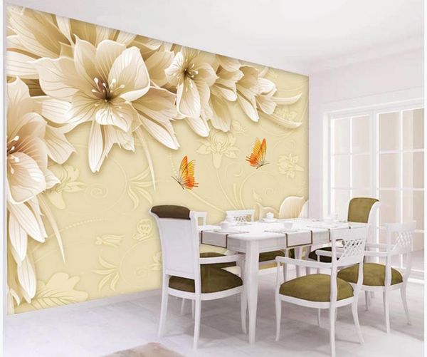 Tapete für Wände 3 d für Wohnzimmer Gelb Fantasie Blume Lilie tv Hintergrund Wand