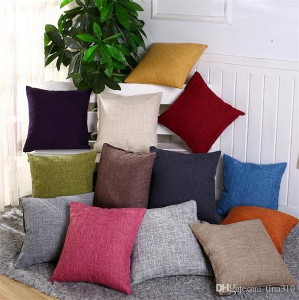 

50pcs/lot plain colorful cotton/linen pillow cases blend blank cushion cover pillow case candy color thick pillow cover 45*45cm i375