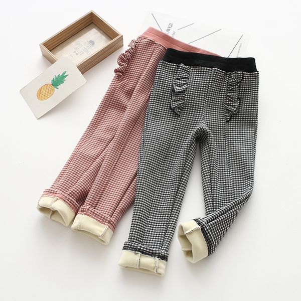

girls pants velvet lace plaid pants 2019 winter super soft casual children's clothing wholesale, Blue