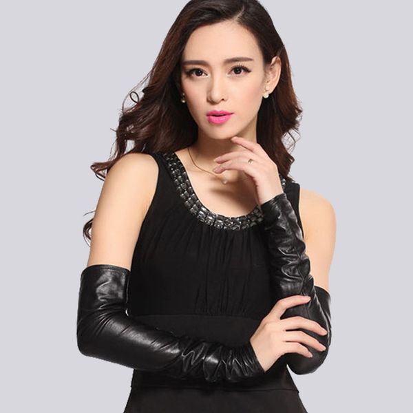 

2019 luxury womens gloves genuine leather female fingerless gloves fashion solid long luva feminina plus size m-xl, Blue;gray