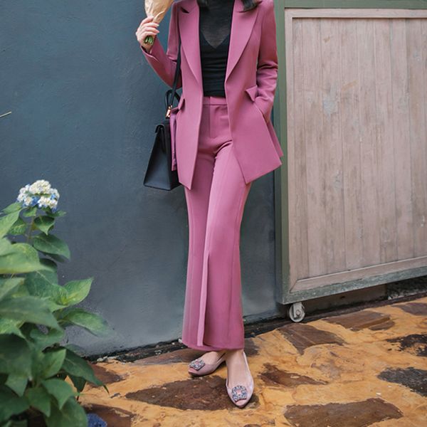 

женская одежда корея весна и осень новая мода темперамент маленький пиджак женский сплит широкие брюки ноги костюм из двух частей, White;black