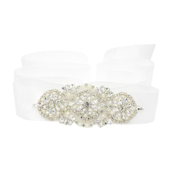 

rhinestone ribbon wedding band for satin ball gown - 265 x 6cm, White
