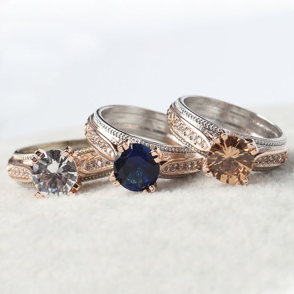 

fashion double color women rings plated rose gold color simple champagne/blue/white zircon rings jewelry women accessories gifts, Golden;silver