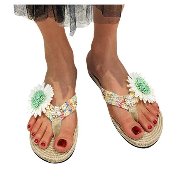 

flower shoes sandals for womens flats flip-flops open toe comfortable straw shoes slippers summer beach zapatos de mujer, Black