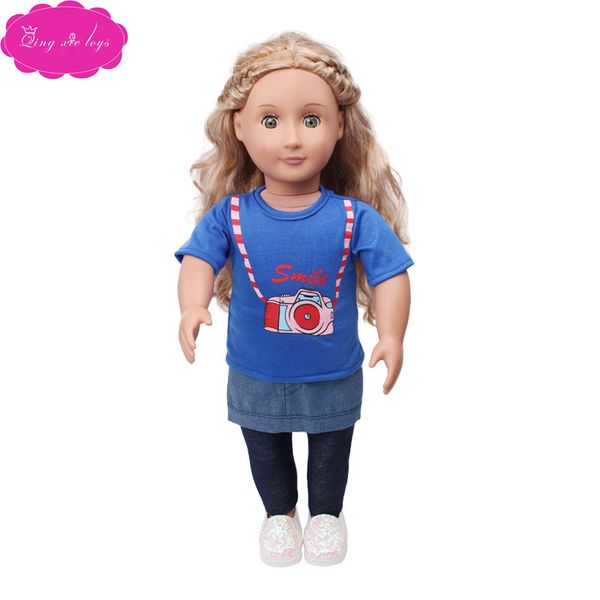 

blue camera three-piece suit 18-inch american doll clothing accessories manufacturer direct sale