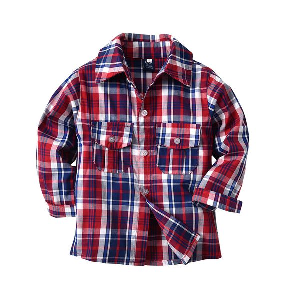 

hi&ju8ber boy cotton long-sleeved shirt autumn spring red plaid shirt children's clothing solid color baby, White;black
