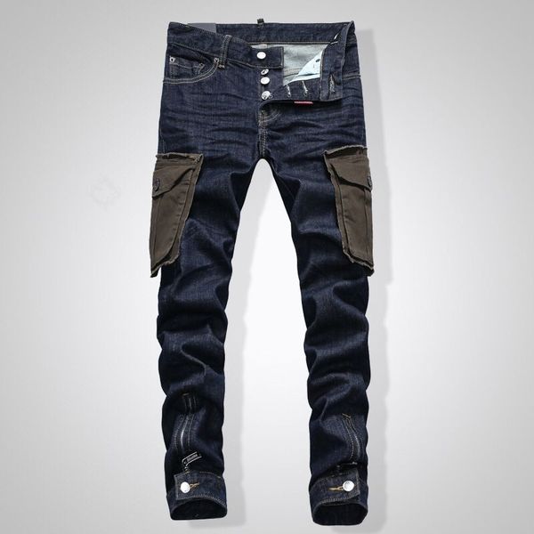 

2019 pleind2 men's jeans printed with hole washed casual skinny denim jean for man 100% cotton button zipper quality, Blue