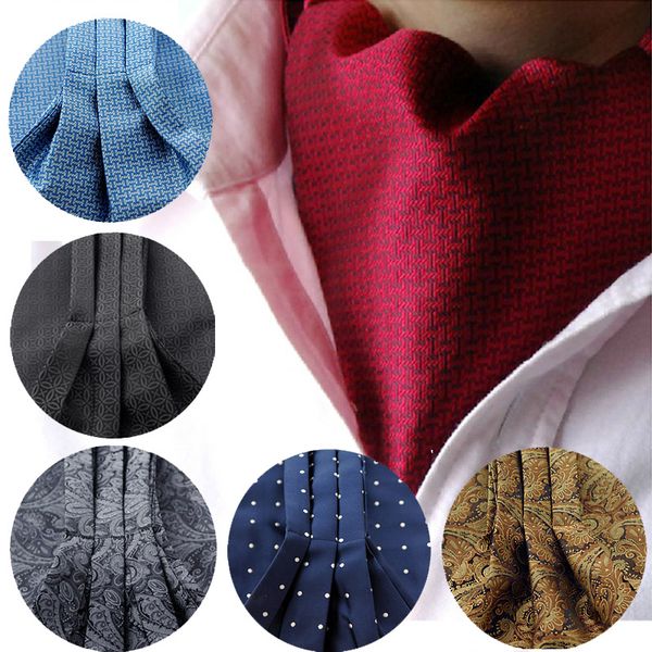 

men vintage wedding formal cravat ascot scrunch self ties gentleman polyester silk scarves neck tie luxury paisley pattern, Blue;gray