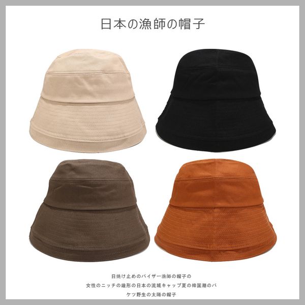 

harajuku solid bucket hats outdoor travel cotton sunscreen cap for women men