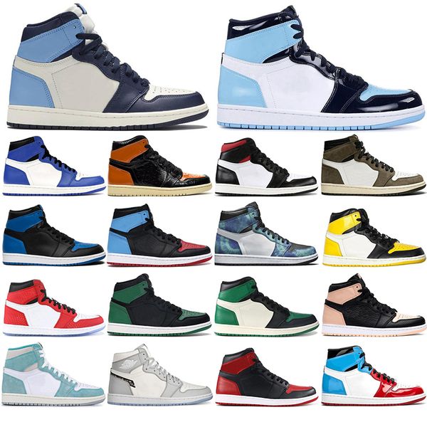 

new jumpman 1 1s mens basketball shoes obsidian mocha unc fearless travis scotts turbo green chicago sports trainers sneakers eur 36-46, White;red