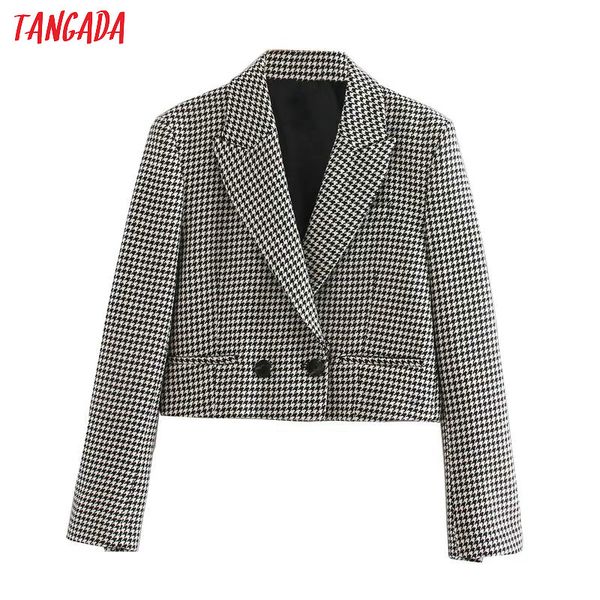 

tangada women vintage plaid cropped blazer female long sleeve elegant jacket ladies high street blazer suits 5z15, White;black