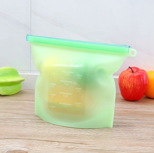 1000 ml Sacos de Silicone Reutilizáveis ​​Vácuo Alimentos Frescos Sacos Wraps Frigorífico Recipiente De Armazenamento Saco De Frigorífico Sacos à Prova de Olho