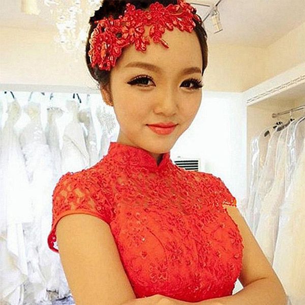 

exquisite handmade red lace bridal hair accessories7