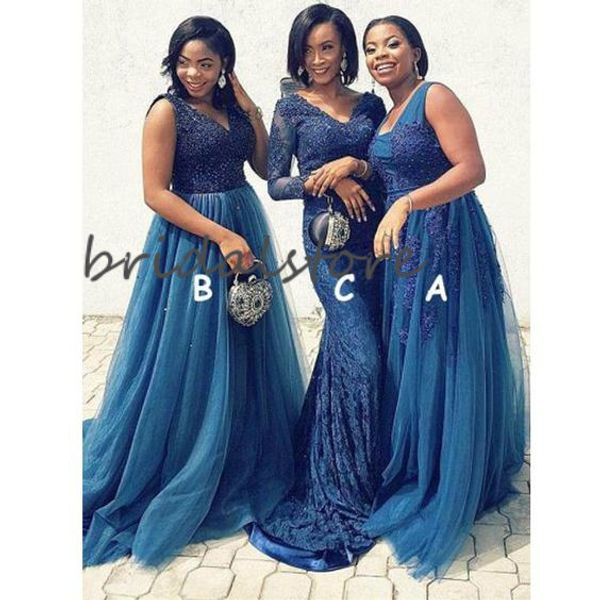 

graceful navy bridesmaid dresses african nigerian v neck beaded lace mix country bridemaids dress floor length long maid of honor gown 2020, White;pink
