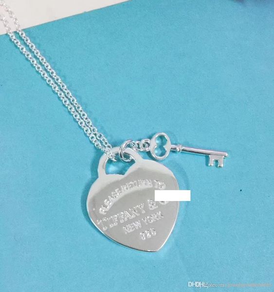 

2018 luxurious style s925 sterling silver and brand name pendant necklace with heart and key shpae for women wedding gift jewelry ps6109