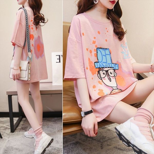 

cartoon with cotton women's short sleeve 2020 summer clothes ins loose lazy clothing t-shirt clothing style student t-shirt top, White