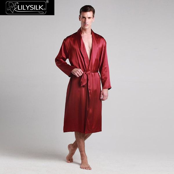 

lilysilk robe kimono sleepwear bath long dressing gown men pure 100 silk 22 momme luxury natural clearance sale ing, Black;brown