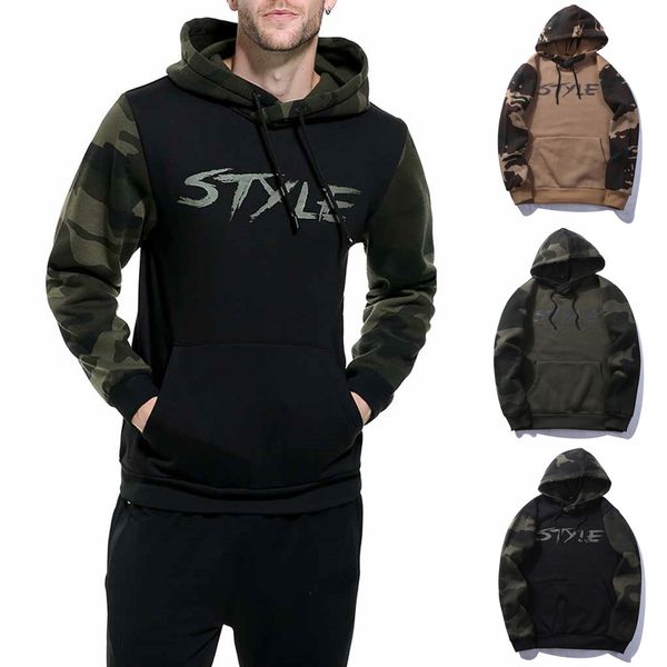 

men hoodies 2019 casual fashion camouflage print hip hop hoodie patchwork sweatshirt pullover streetwear male clothes, Black
