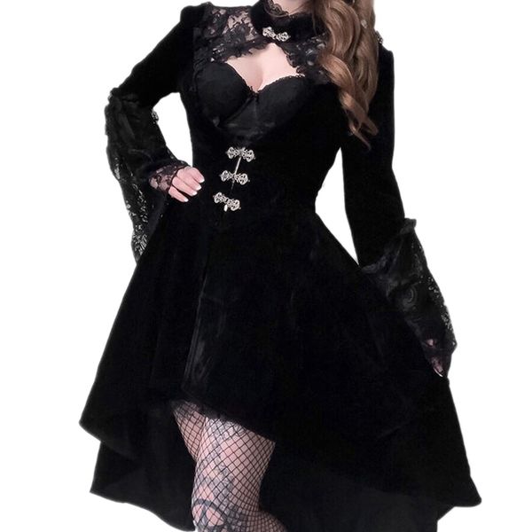 

старинные дамы бархатное платье гот элегантное кружевное с длинным рукавом фонарика рукава платье сексуальная вечеринка, Black;gray