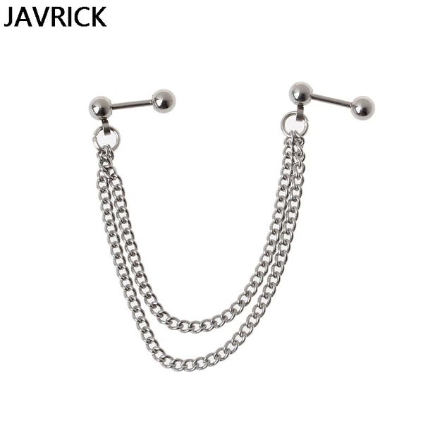 

1шт панк мяч стад хрящ ухо манжеты обернуть двойной цепи серьги пирсинг унисекс, Silver