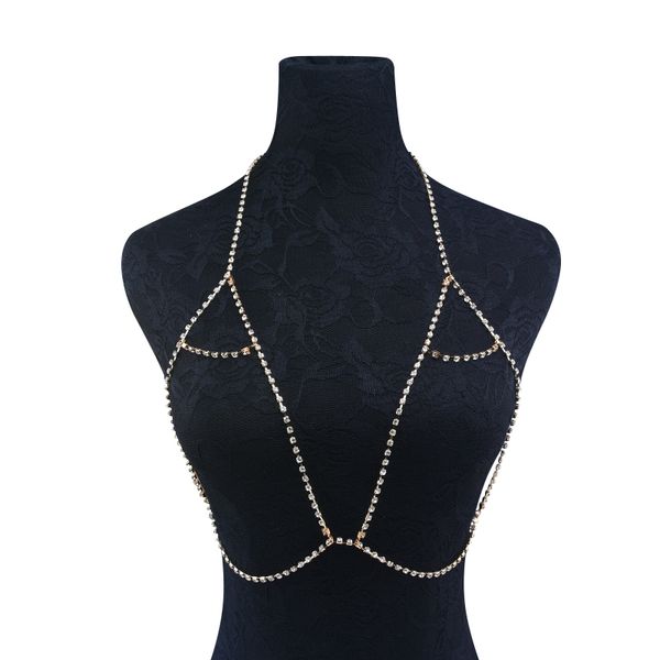 

fashion golden color crystal body chains jewelry flash shiny rhinestone body chain bra bikini necklace for charm women, Silver