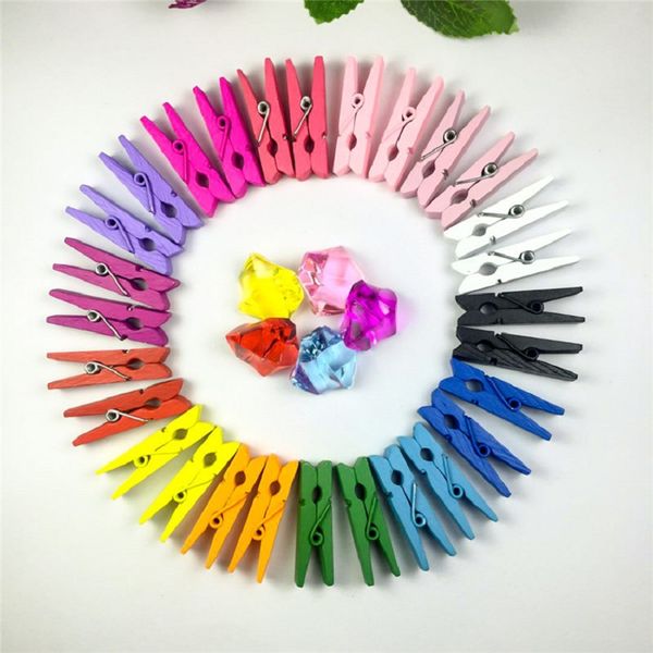 

10pcs beautiful design 25mm mini color wooden clips decorations paper p spring clips for message cards office supply