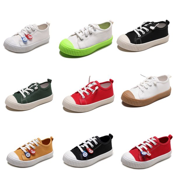 

2020 non-brand kids canvas shoes for boys girls slip on biscuit casual shoes whtie black red orange candy colors 20-31 style 1