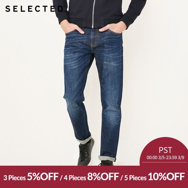 

men's autumn & winter cotton-blend slight stretch straight fit jeans c|418132522, Blue