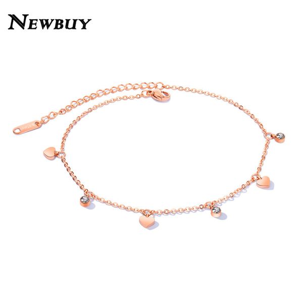 

newbuy мода серебро / розовое золото цвет женщин лодыжки шарм браслеты горячие продажа нержавеющей стали милый сердце cz камень ножные брасл, Red;blue