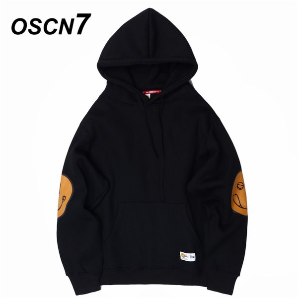 

oscn7 high street plus velvet warm print hoodies men 2019 winter japanese streetwear harajuku hooded sweatshirt mens w2110, Black