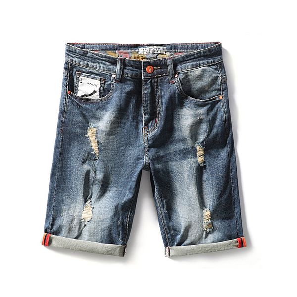 

mens light blue short jeans knee length fashion distrressed ripped shorts summer zipper hole short mens slim pants hip hop mens short jeans