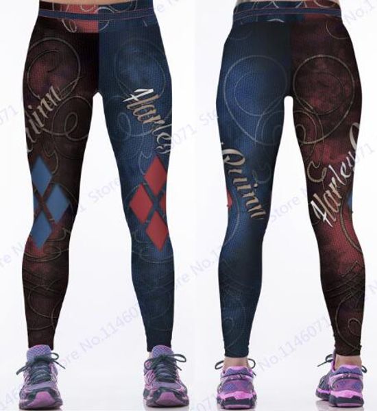 

2019 red harleen quinzel rugby baseball training trousers harley quin yoga workout pants blue running leggings women fitness tights, White;red