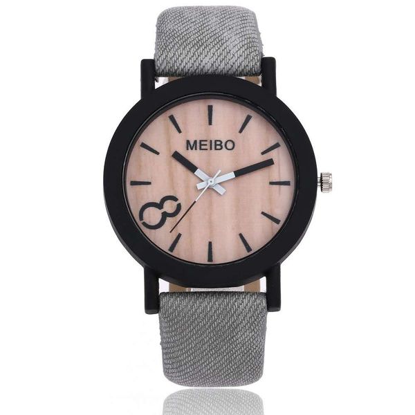 

style imitation wood grain watch men's leisure belt quartz watch, Slivery;brown