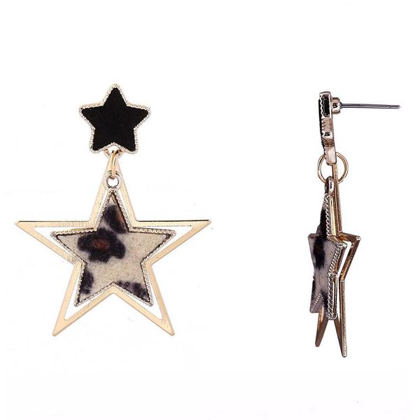 

originally designed european and american fashion jewelry plush leopard pattern earrings geometry five-star earrings earrings, Golden