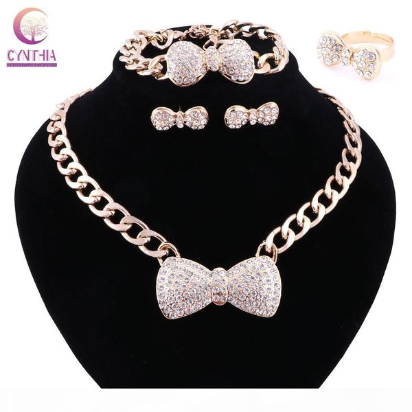 

women 3 colors jewelry sets gold plated statement necklace with earrings for party wedding boho crystal necklace new arrival, Black