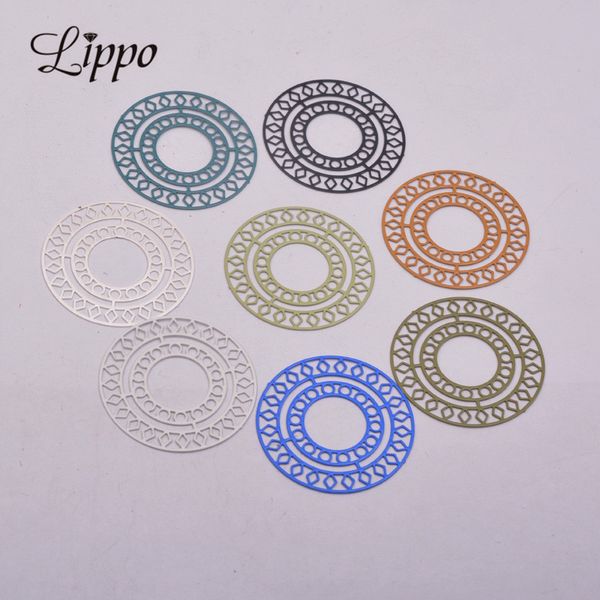

50pcs ab5421 30mm painted laser cut round connector charms metal brass jewelry filigree earrings findings, Bronze;silver