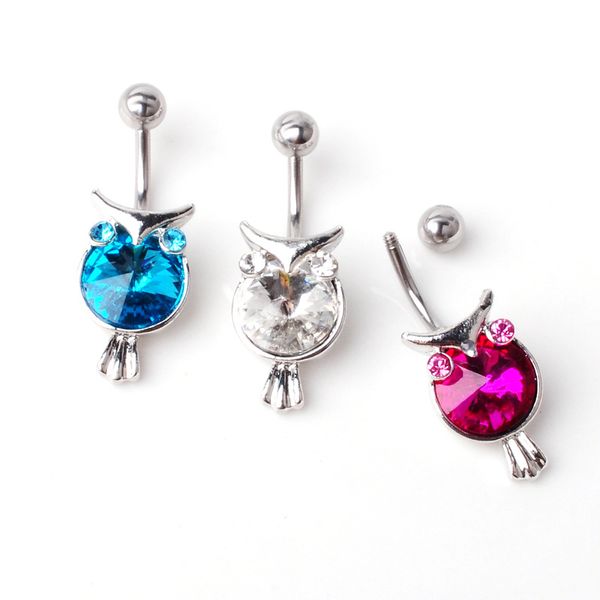 

d0713-4 ( 3 colors ) owl lt.pink color style piercing body jewelry body piercing jewelry, belly ring , navel ring (10pcs/lot) jfb-9200, Silver