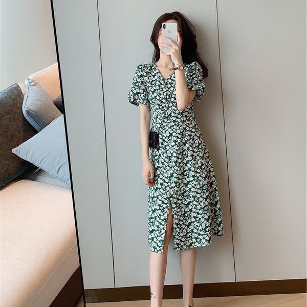 

net red 2020 summer new white dress green flower break long children, White;black