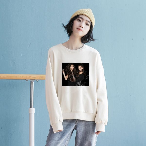 

selena gomez white hoodie oversized hoodies teenager girls fashion korean sweatshirts outerwear womens o-neck winter new, Black