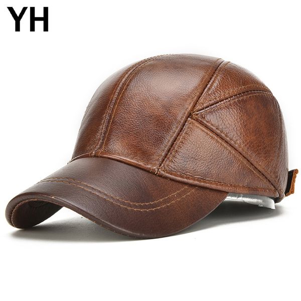 

men real cowhide leather earlap caps male fall winter 100% real cow leather hats new casual outdoor baseball cap, Blue;gray