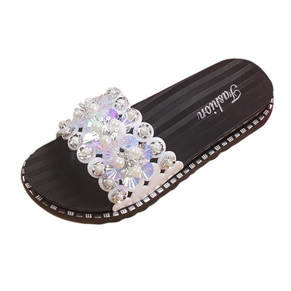 

rinestone bling summer womens slippers leisure ladies flat bottom non-slip beach slippers women's shoes 2020 zapatillas de damas, Black