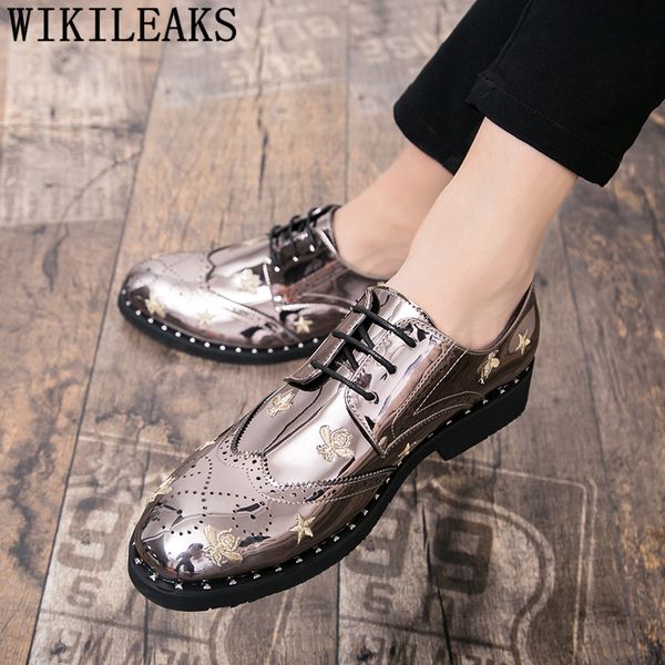 

brogue shoes men formal embroidery italian brand wedding shoes men elegant coiffeur designer oxford erkek ayakkabi, Black