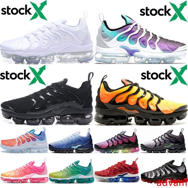 

stock x tn plus triple black white men running shoes bumblebee sunset violet rainbow grape women mens trainer fashion sports sneaker runners