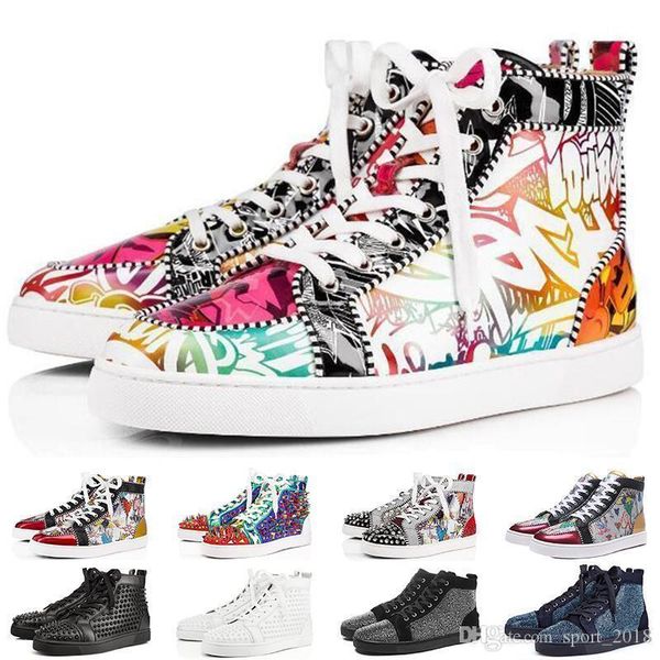 

fashion luxury designer for men women red bottoms shoes studded spikes flat sneakers glitter party genuine leather casual rivet shoe