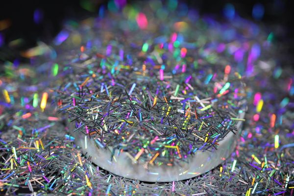 

holographic laser silver tinsel bar shape glitter, solvent resistant glitter, Silver;gold