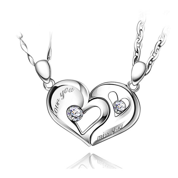 

chain sliver heart love necklaces for couples korean ladies fashion trendy paired suspension pendants model collier ras du cou, Silver