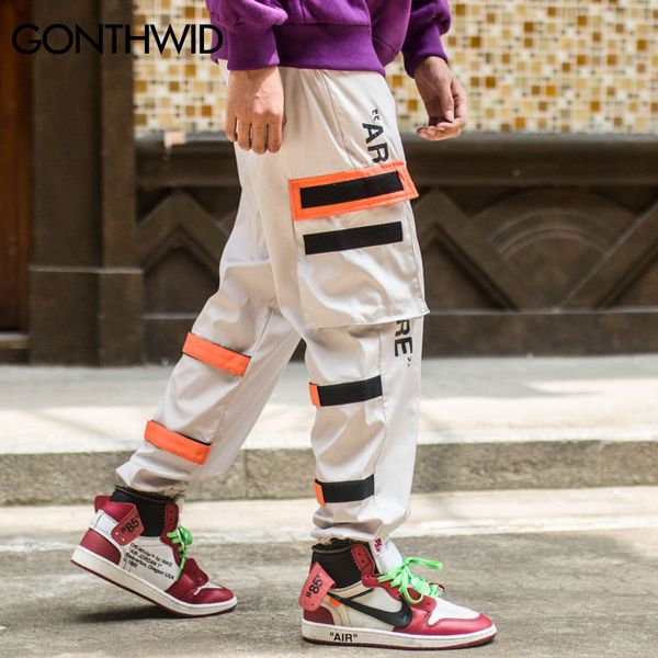 

gonthwid men's side pockets cargo harem pants gzk hip hop casual male tatical joggers trousers fashion casual streetwear pants, Black