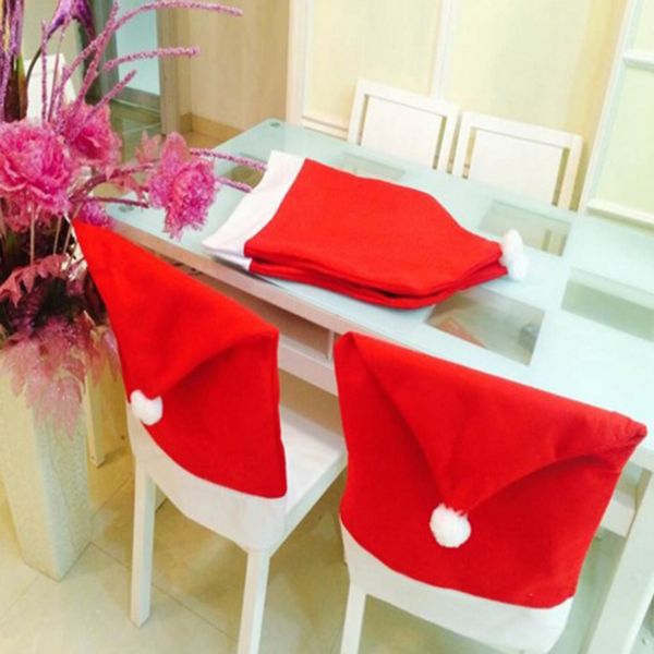 

2017 newly 1 pc cotton blend santa claus red hat sets non-woven chair back covers fashion gift christmas supplies 60cm*50cm