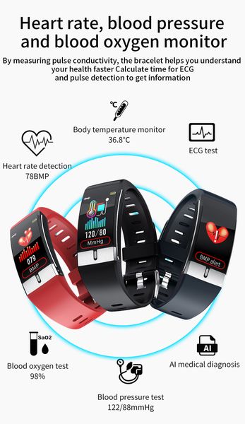 

температура тела дешевые измерения e66 смарт браслет часы с давлением экг сердечного ритма крови фитнес bluetooth health tracker smartwatche