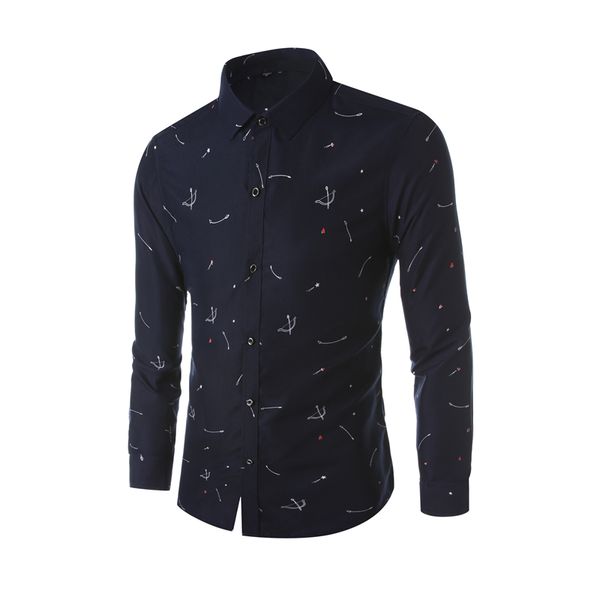 

new men's shirt spring autumn long sleeve cotton shirts bow and arrow printing slim fit casual breathable plus size -4xl, White;black